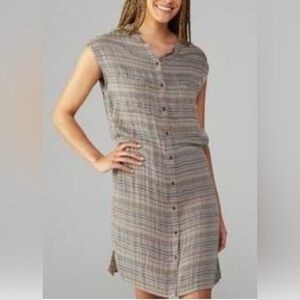 Prana Buenos Dias Sleeveless Striped Button-Down Shirt Dress xl